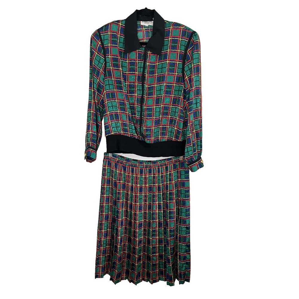 Vintage Plaid Skirt Set 14P‎ Colorful Geek Mod Retro Classic Preppy Festive Chic